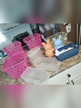 Home Accents Pink and Blue Bunny Storage Baskets Set